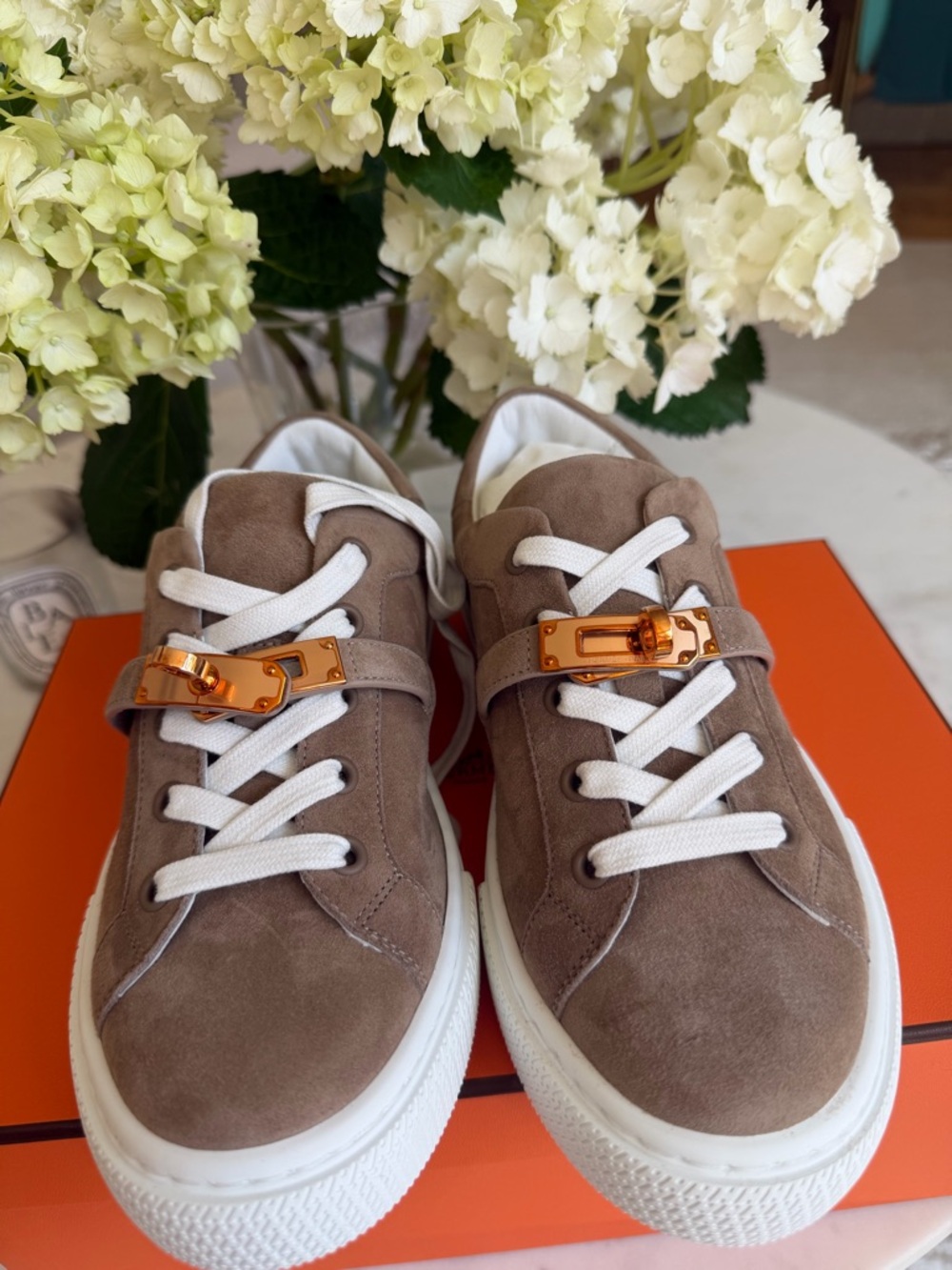 Hermes Day Sneakers with Rose Gold sz 6.5 NWT